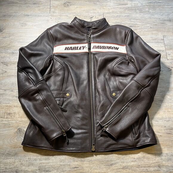 Harley Davidson Leather Jacket Women's XL Victory Lane Heavyweight Brown $600 - Picture 3 of 12